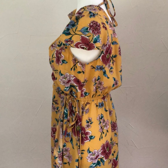 Mustard Yellow Floral Faux Wrap Dress! - Picture 3 of 4